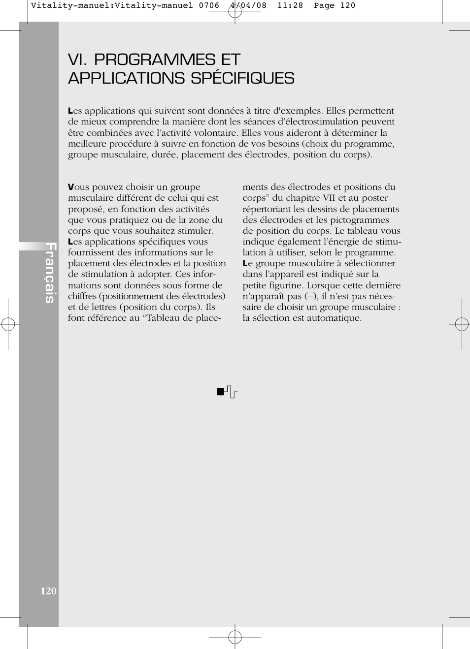 Vi. programmes et applications spécifiques, Français | Compex Vitality User Manual | Page 120 / 308