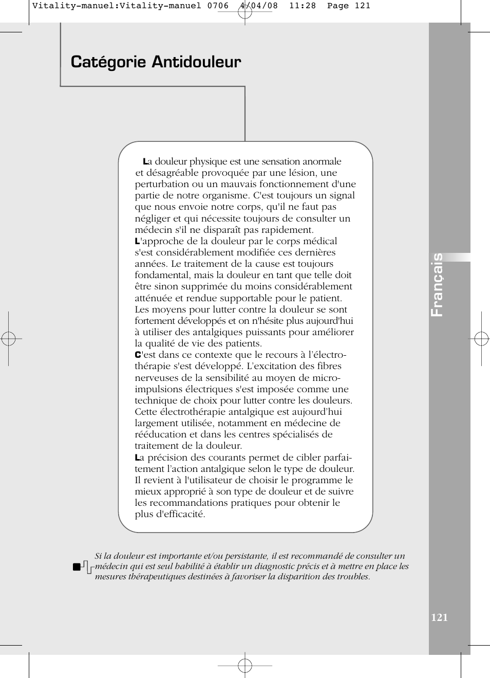 Catégorie antidouleur, Français | Compex Vitality User Manual | Page 121 / 308