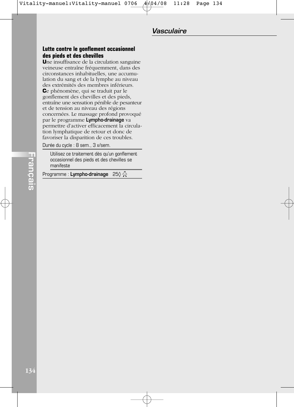 Français, Vasculaire | Compex Vitality User Manual | Page 134 / 308