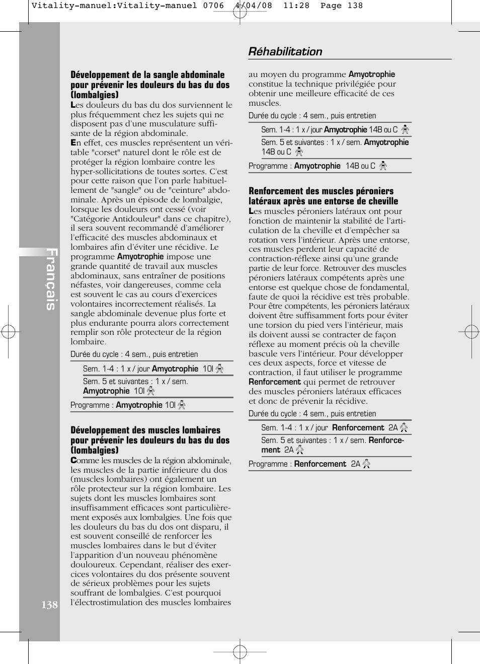 Français, Réhabilitation | Compex Vitality User Manual | Page 138 / 308