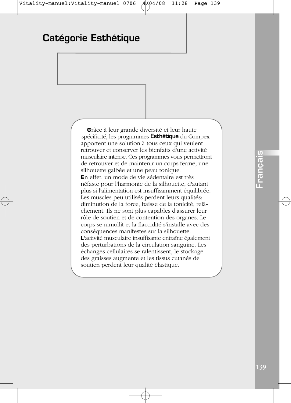 Catégorie esthétique, Français | Compex Vitality User Manual | Page 139 / 308