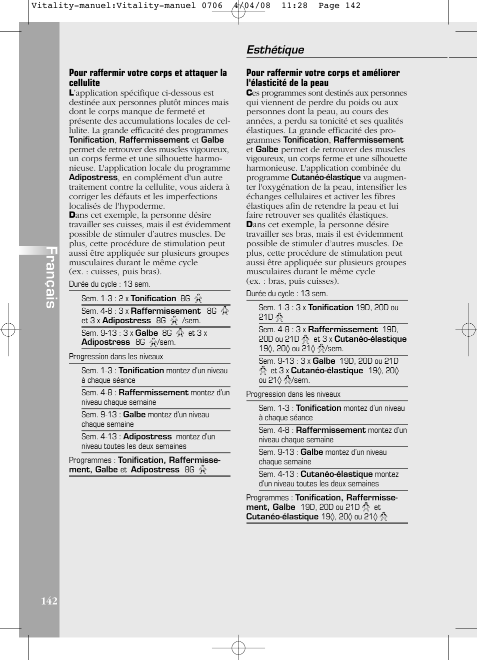 Français, Esthétique | Compex Vitality User Manual | Page 142 / 308