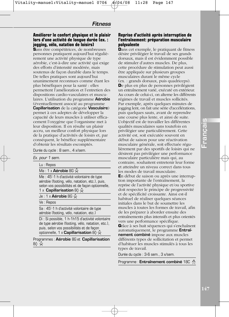 Français, Fitness | Compex Vitality User Manual | Page 147 / 308
