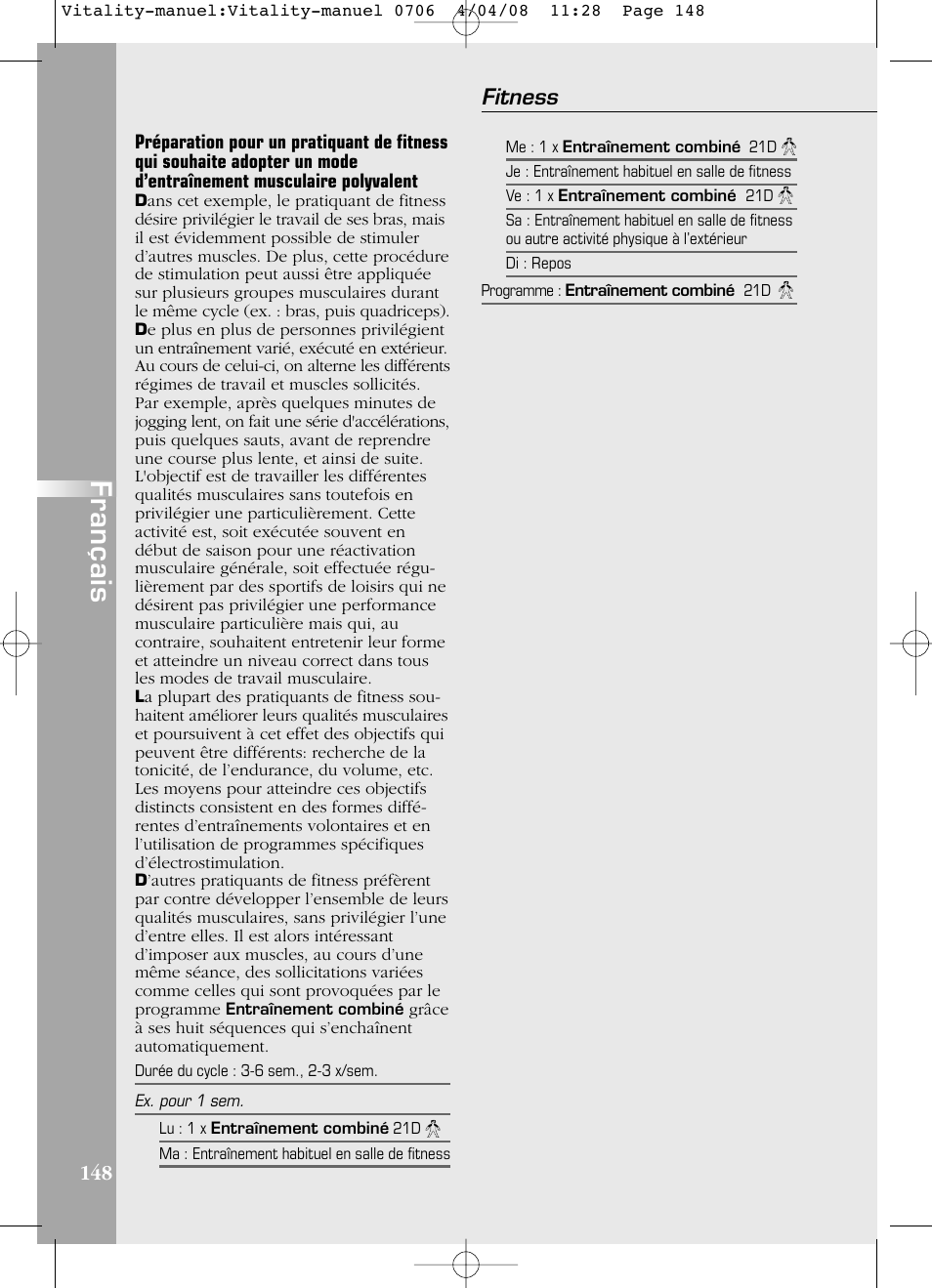 Français, Fitness | Compex Vitality User Manual | Page 148 / 308