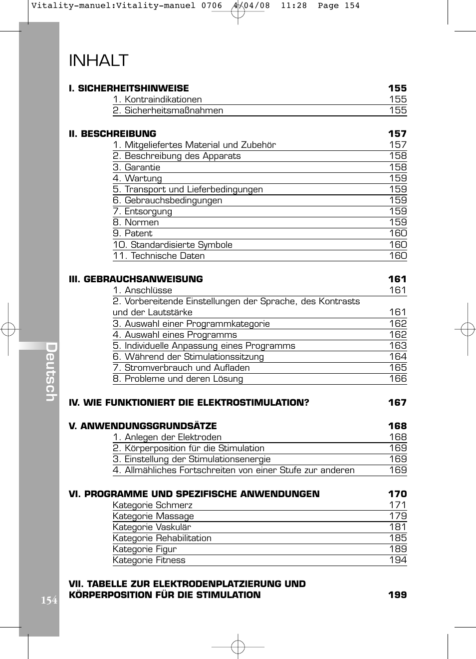 Inhalt, Deutsch | Compex Vitality User Manual | Page 154 / 308