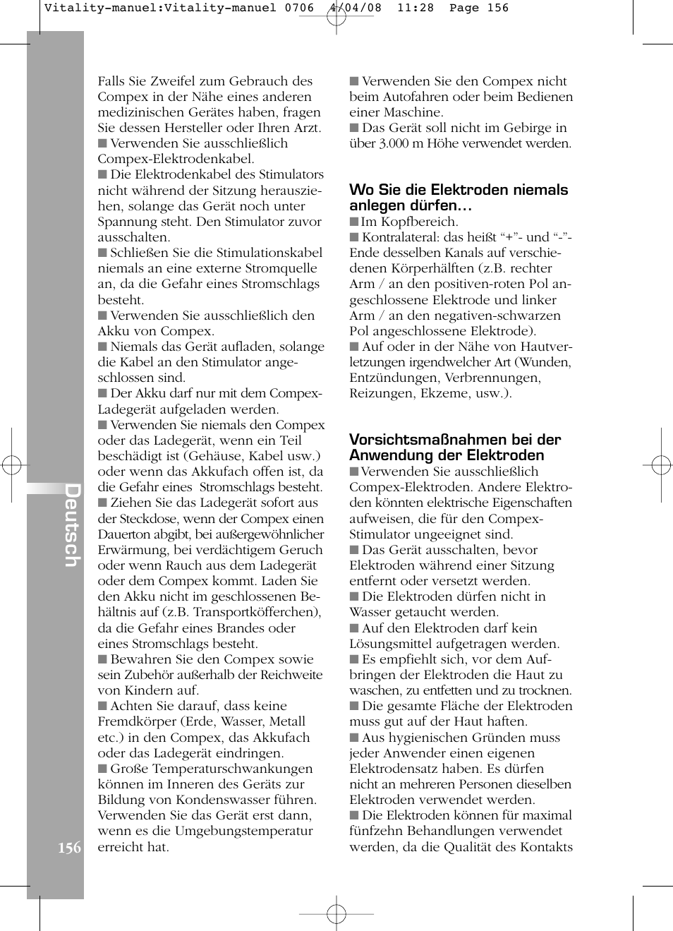 Deutsch | Compex Vitality User Manual | Page 156 / 308