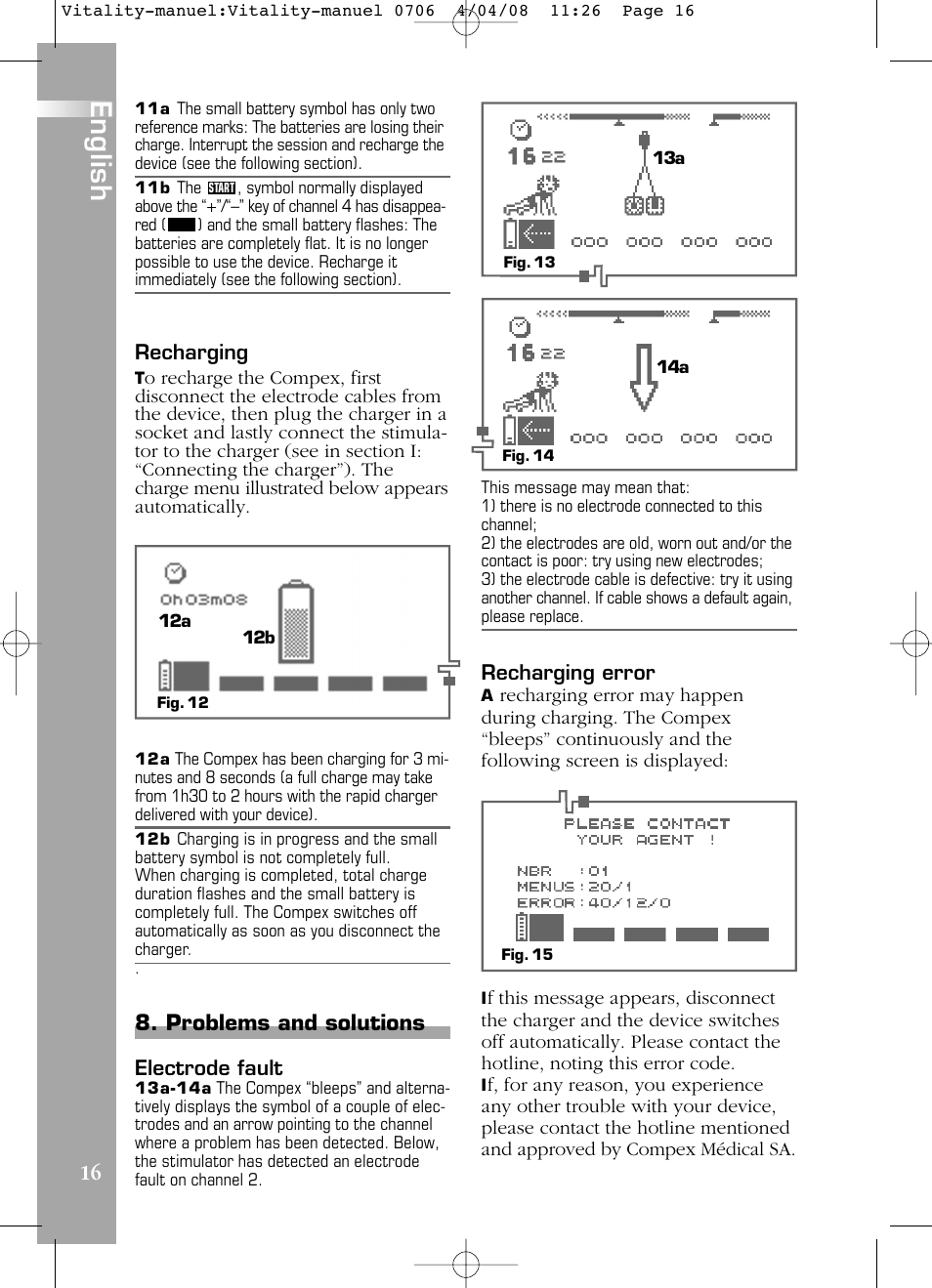 English, Problems and solutions | Compex Vitality User Manual | Page 16 / 308