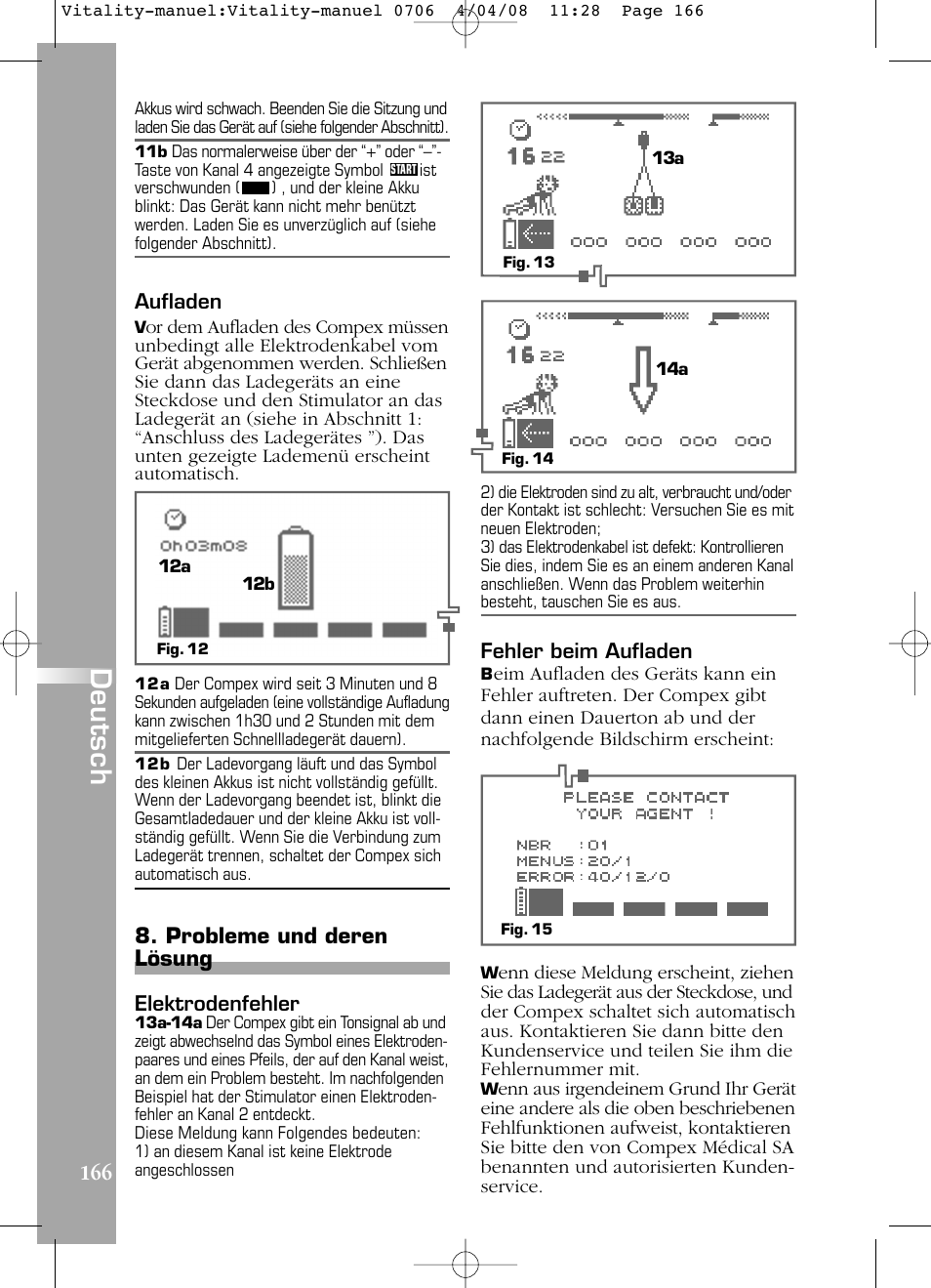 Deutsch, Probleme und deren lösung | Compex Vitality User Manual | Page 166 / 308