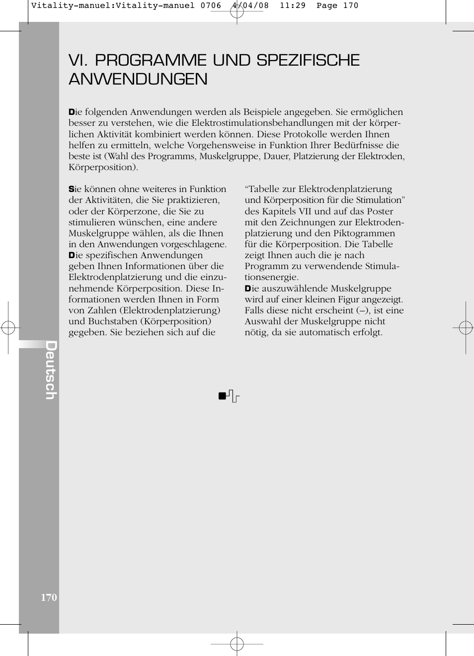 Vi. programme und spezifische anwendungen, Deutsch | Compex Vitality User Manual | Page 170 / 308