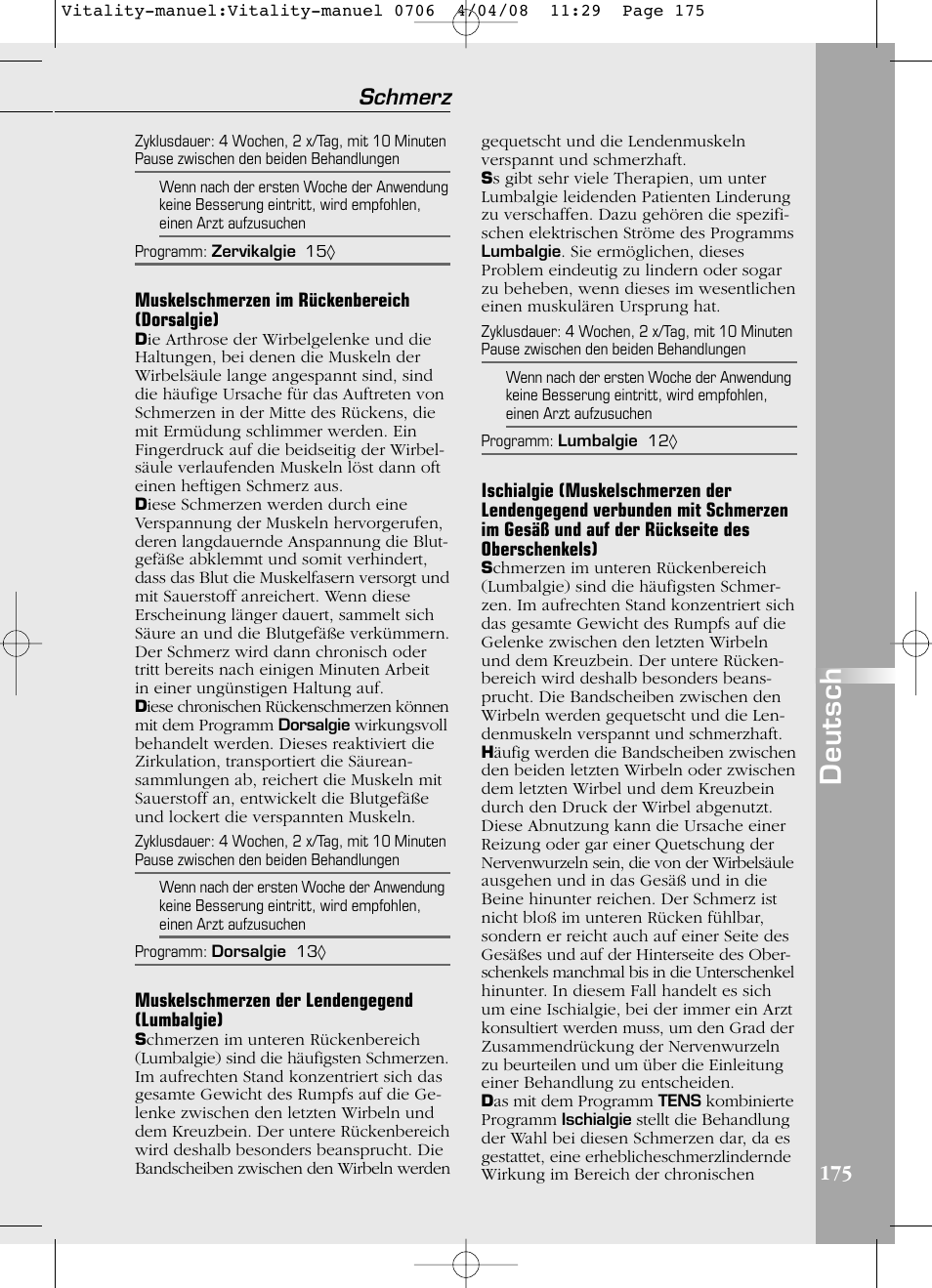 Deutsch, Schmerz | Compex Vitality User Manual | Page 175 / 308