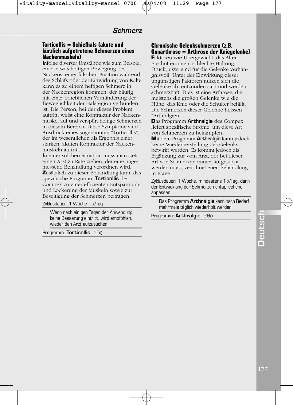 Deutsch, Schmerz | Compex Vitality User Manual | Page 177 / 308