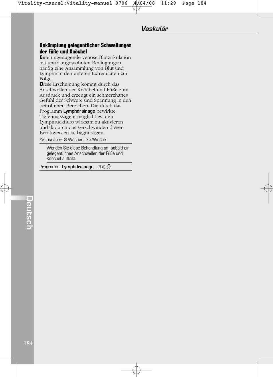 Deutsch, Vaskulär | Compex Vitality User Manual | Page 184 / 308
