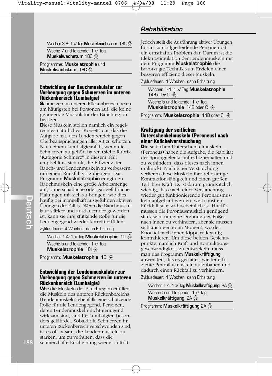 Deutsch, Rehabilitation | Compex Vitality User Manual | Page 188 / 308