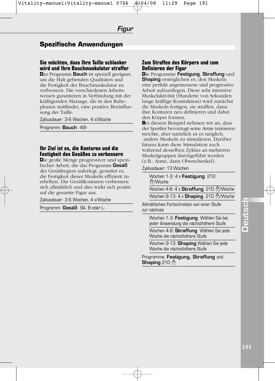 Deutsch, Figur, Spezifische anwendungen | Compex Vitality User Manual | Page 191 / 308