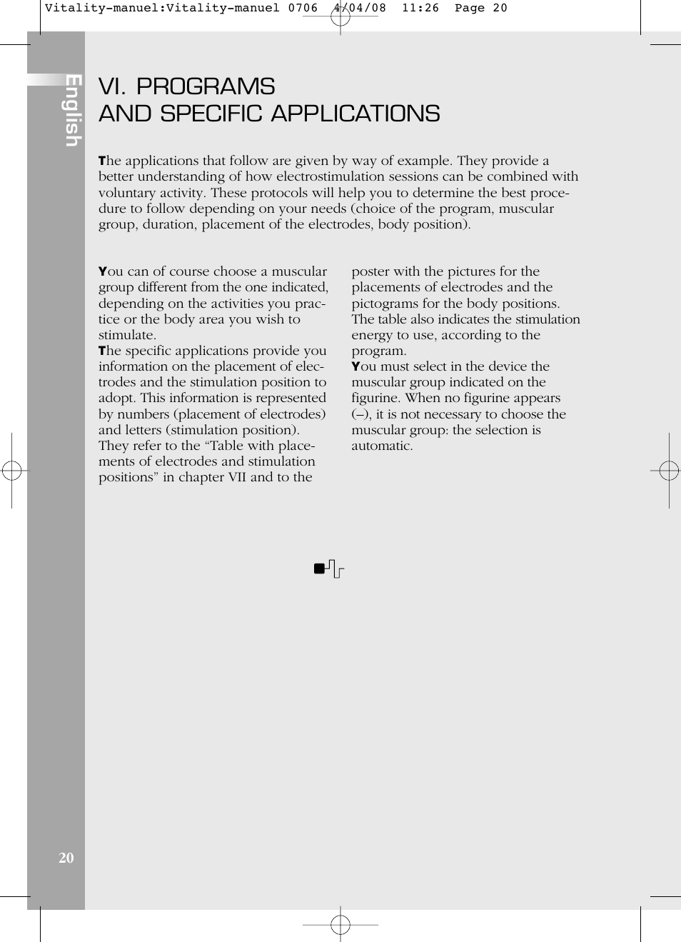 Vi. programs and specific applications, English | Compex Vitality User Manual | Page 20 / 308