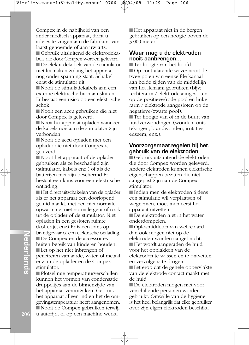 Nederlands | Compex Vitality User Manual | Page 206 / 308