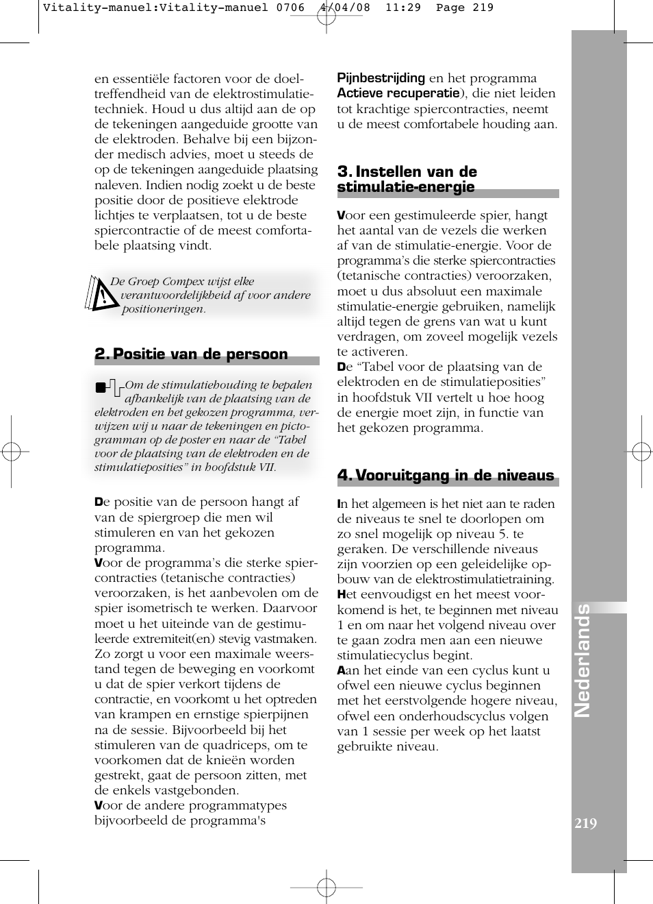 Nederlands | Compex Vitality User Manual | Page 219 / 308