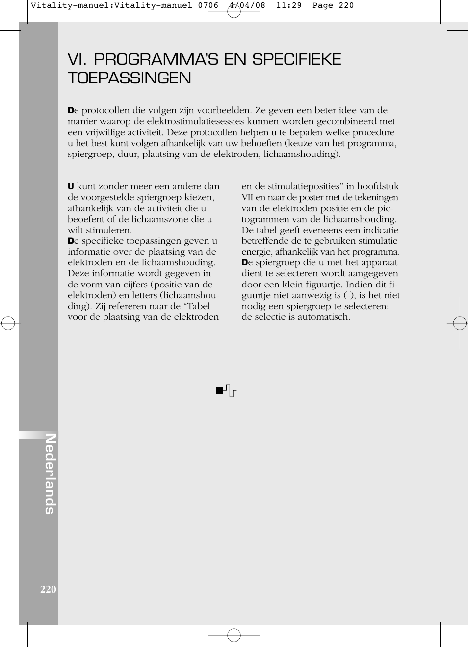 Vi. programma’s en specifieke toepassingen, Nederlands | Compex Vitality User Manual | Page 220 / 308