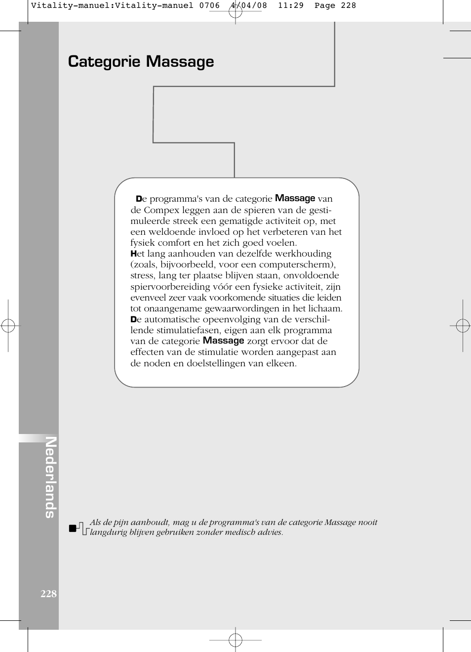 Categorie massage, Nederlands | Compex Vitality User Manual | Page 228 / 308