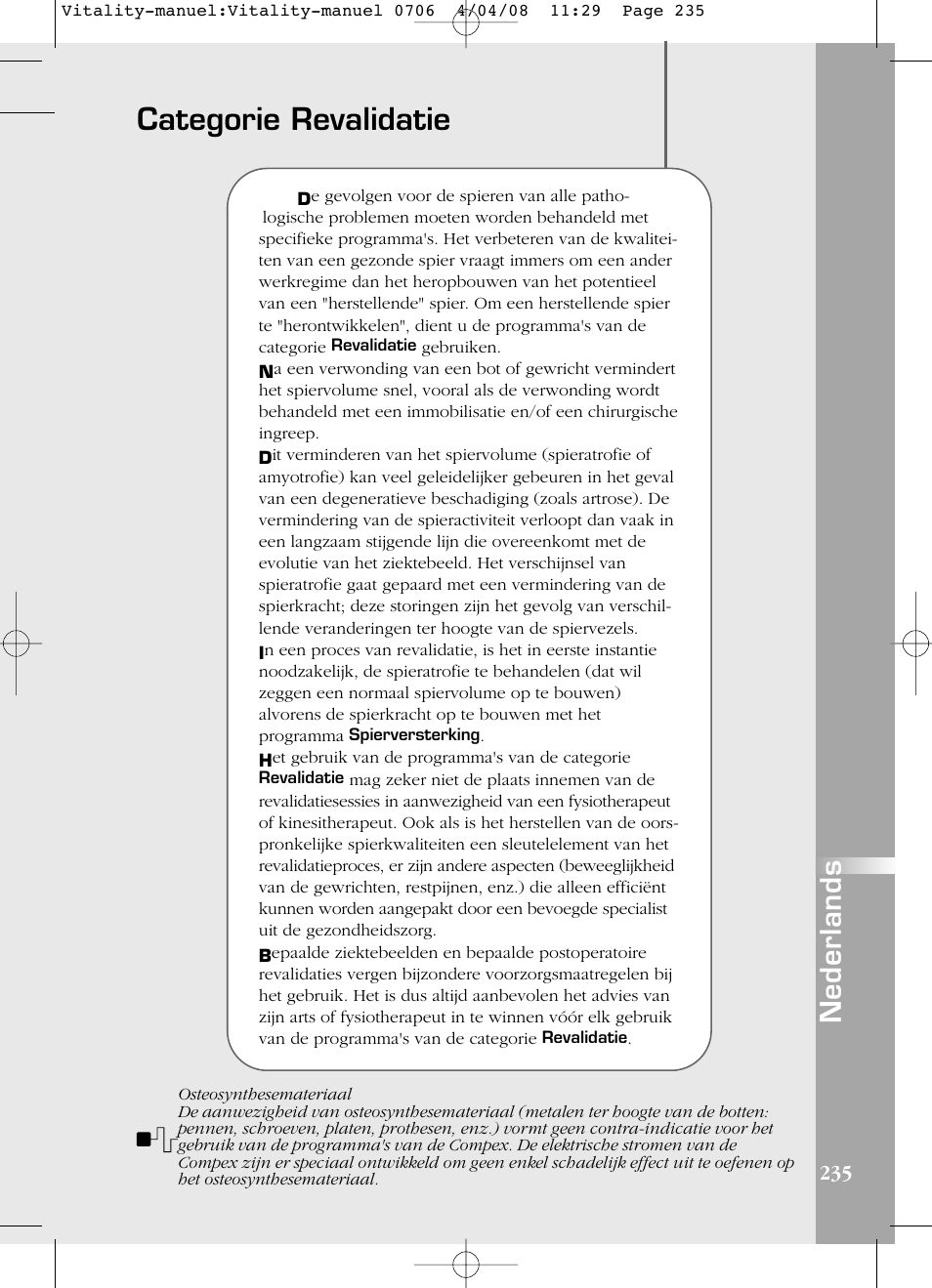 Categorie revalidatie, Nederlands | Compex Vitality User Manual | Page 235 / 308