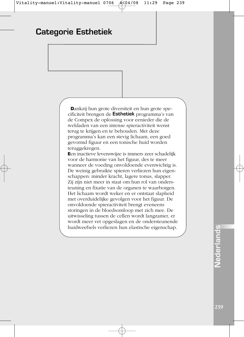 Categorie esthetiek, Nederlands | Compex Vitality User Manual | Page 239 / 308