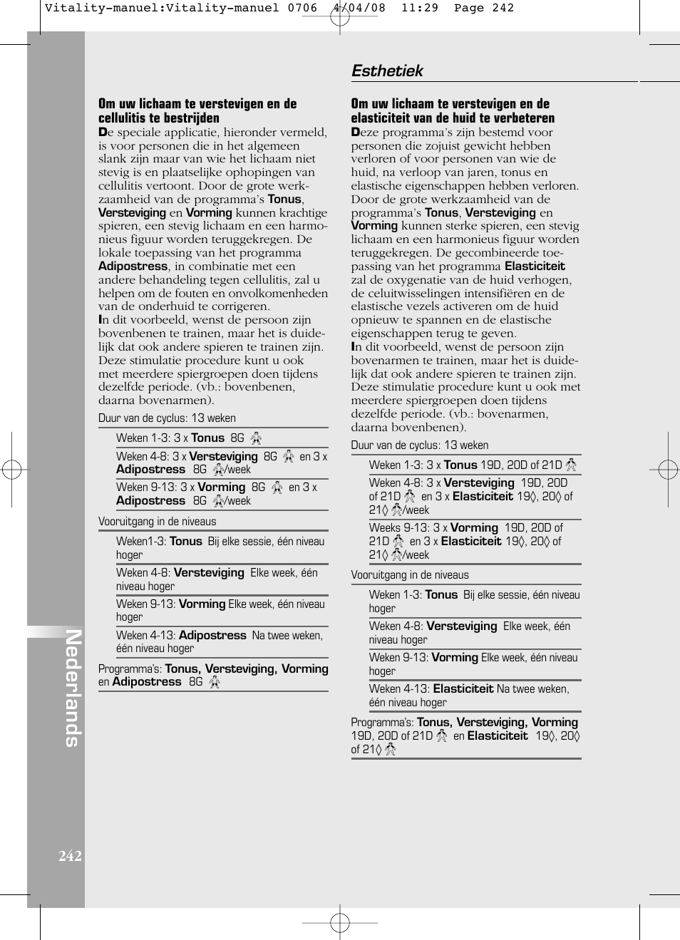 Nederlands, Esthetiek | Compex Vitality User Manual | Page 242 / 308