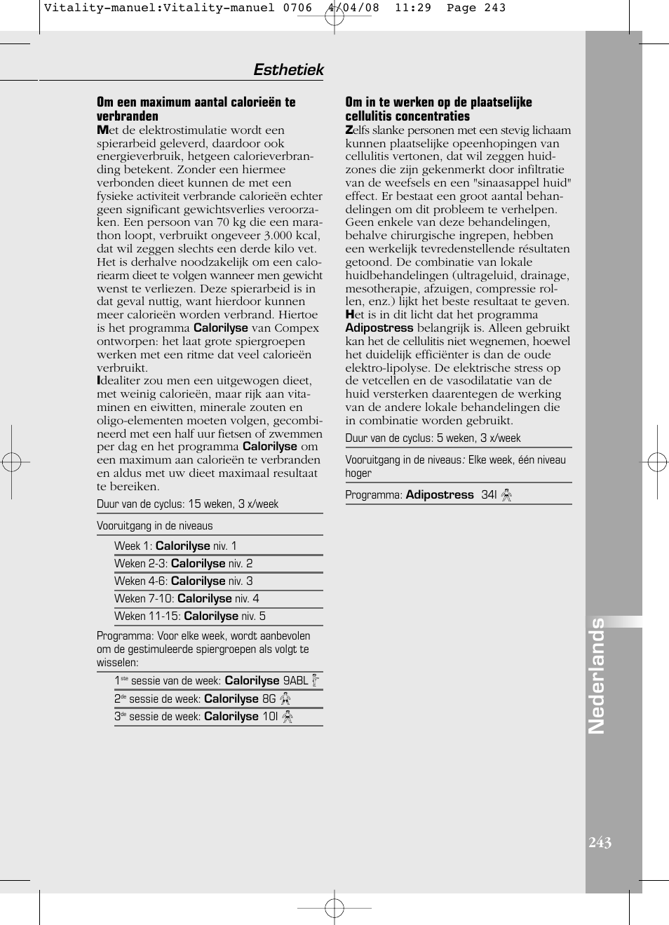 Nederlands, Esthetiek | Compex Vitality User Manual | Page 243 / 308
