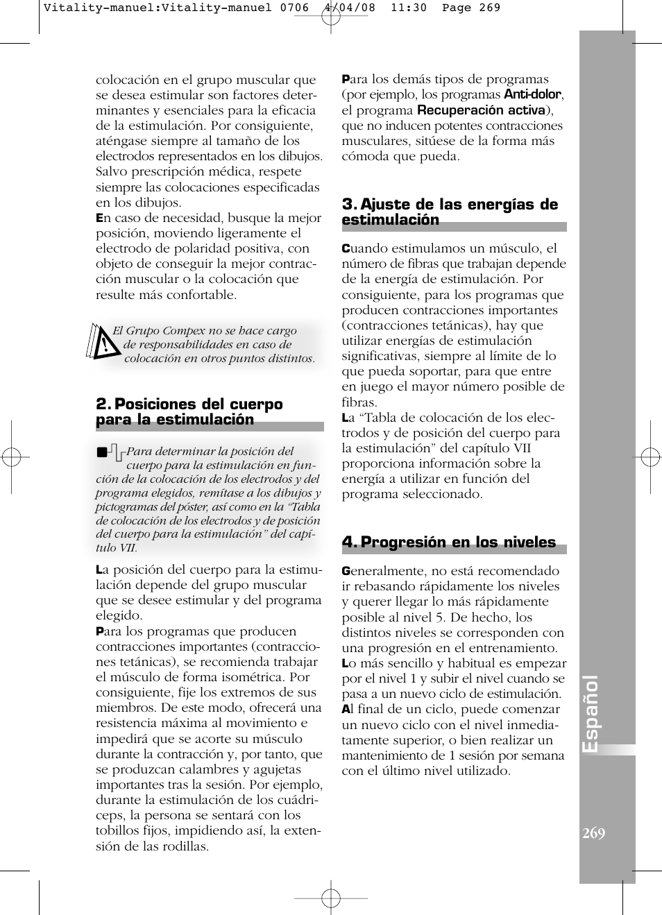 Español | Compex Vitality User Manual | Page 269 / 308