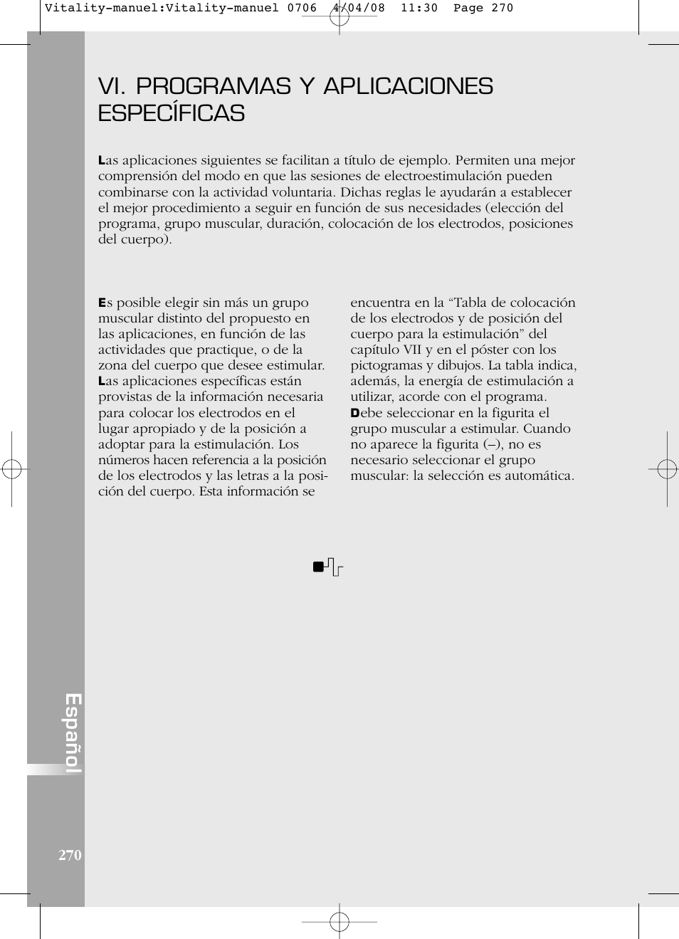 Vi. programas y aplicaciones específicas, Español | Compex Vitality User Manual | Page 270 / 308