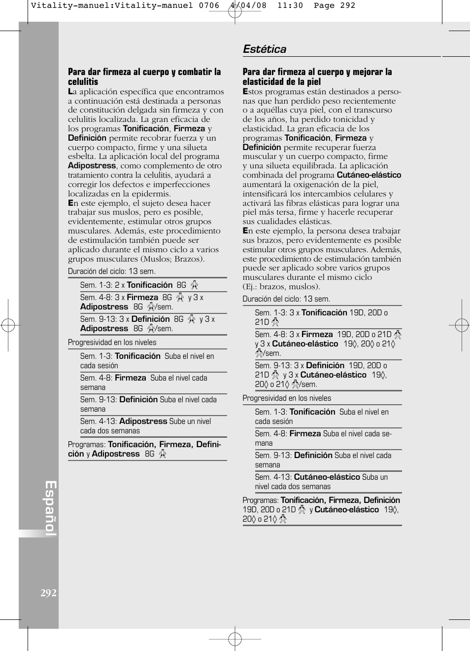 Español, Estética | Compex Vitality User Manual | Page 292 / 308