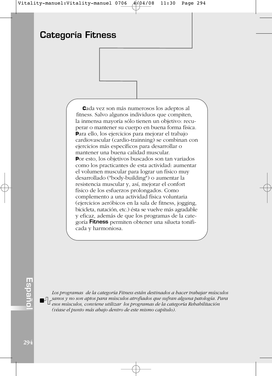Categoría fitness, Español | Compex Vitality User Manual | Page 294 / 308