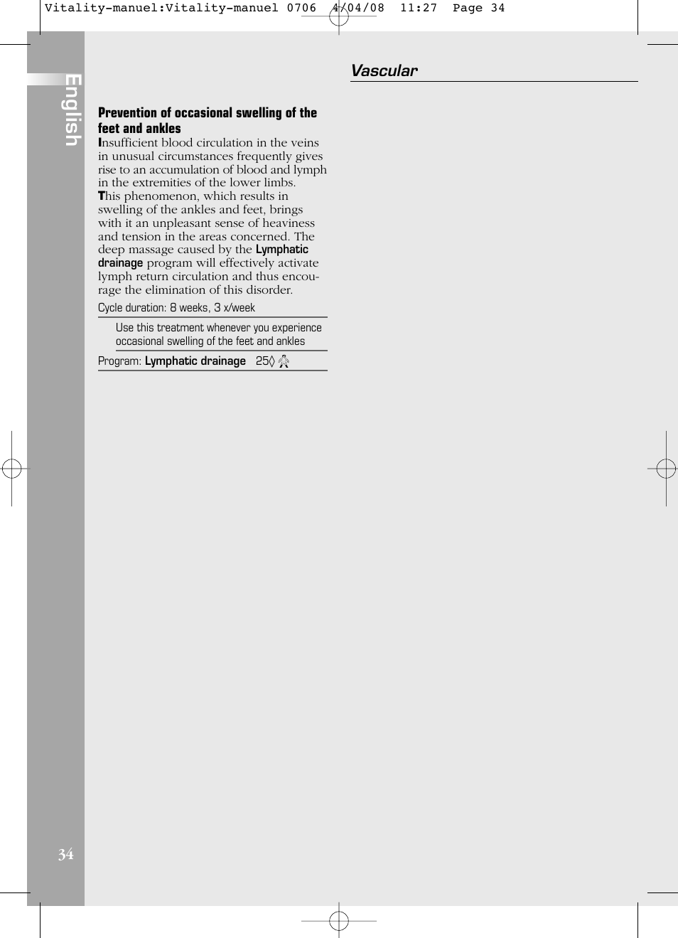 English, 34 vascular | Compex Vitality User Manual | Page 34 / 308