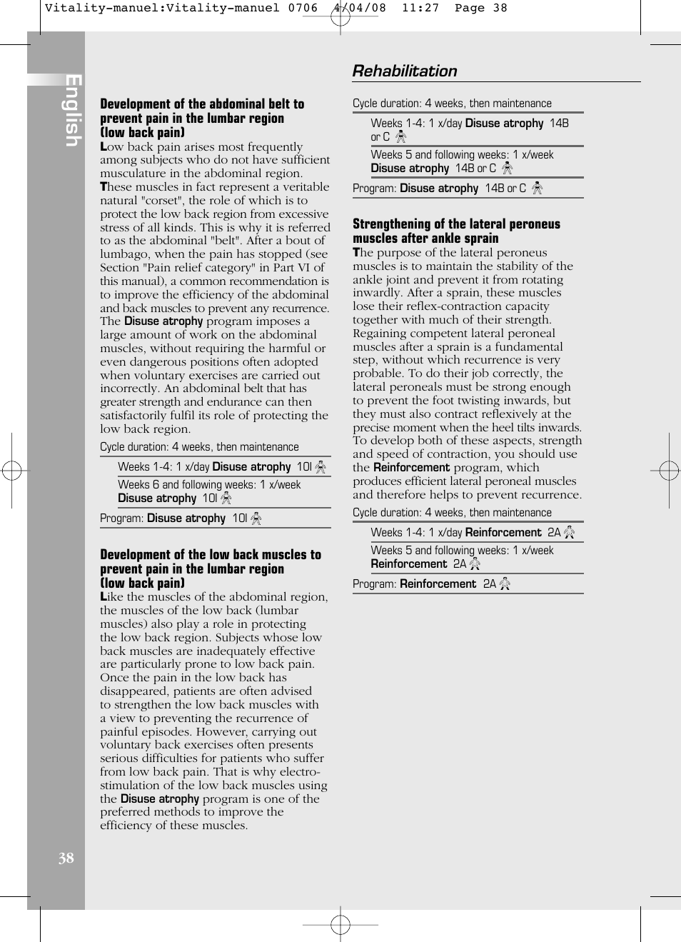 English, Rehabilitation | Compex Vitality User Manual | Page 38 / 308