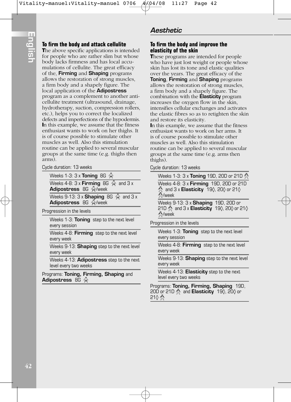 English, Aesthetic | Compex Vitality User Manual | Page 42 / 308
