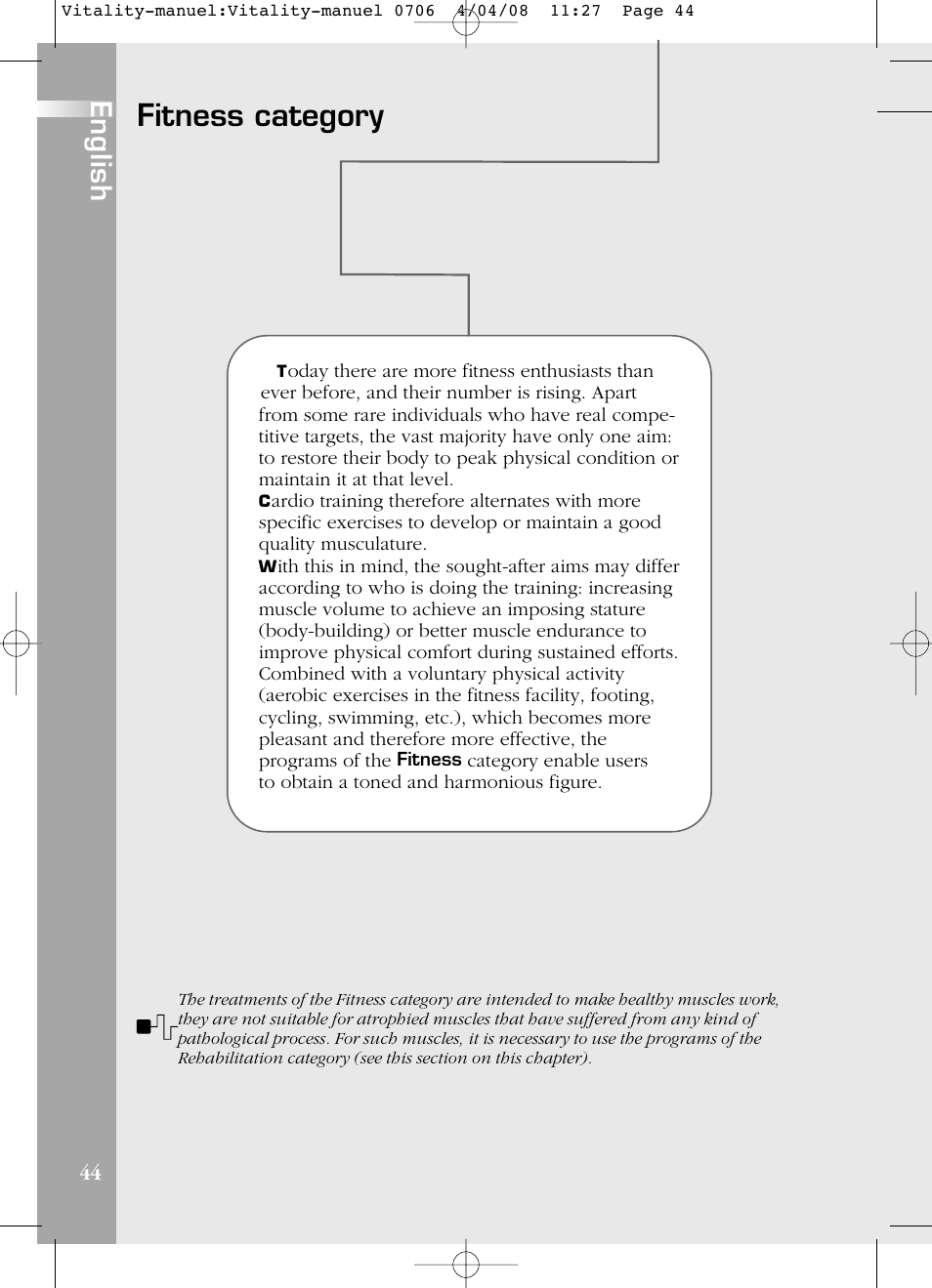 Fitness category, English | Compex Vitality User Manual | Page 44 / 308