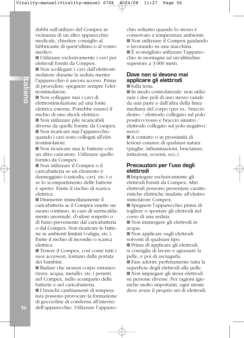 Italiano | Compex Vitality User Manual | Page 56 / 308