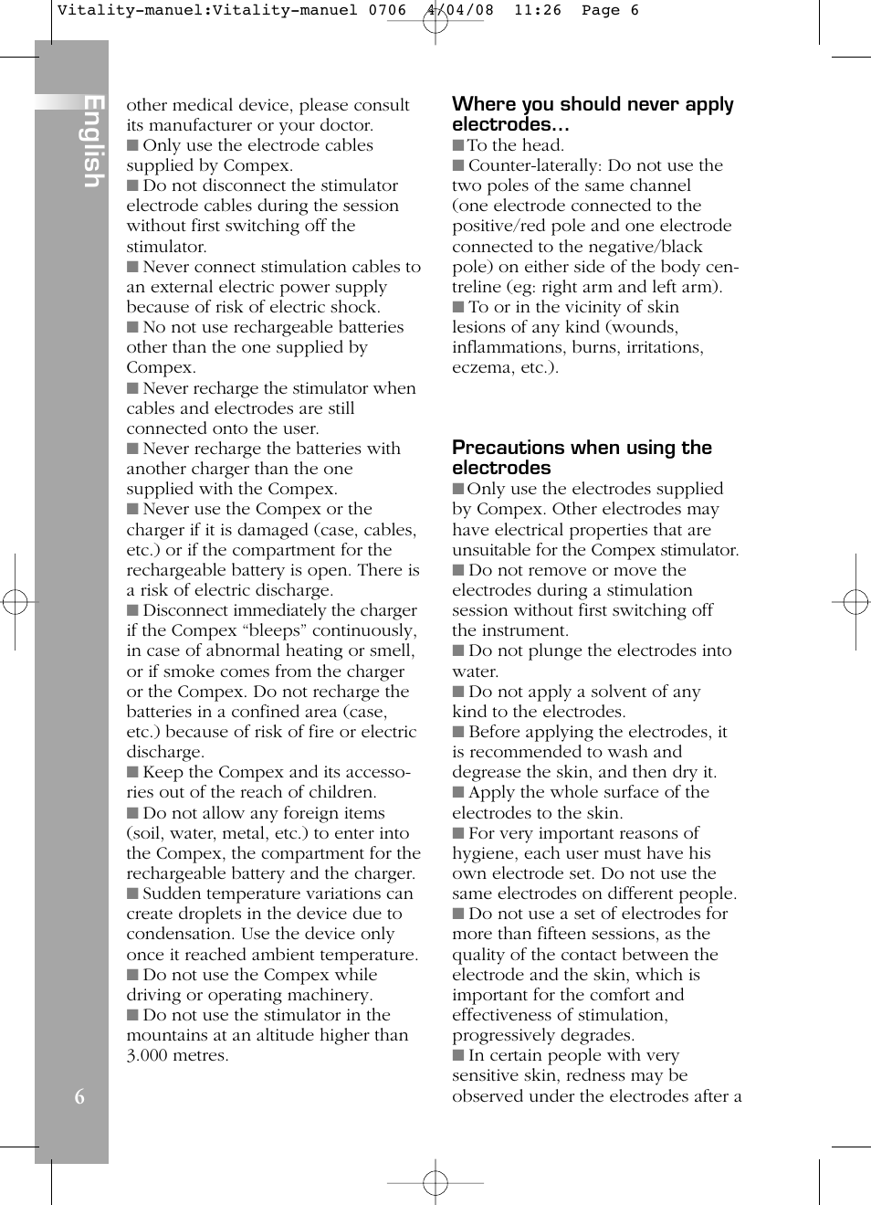English | Compex Vitality User Manual | Page 6 / 308