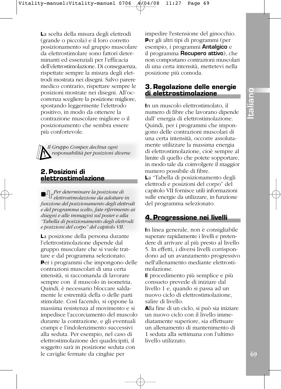 Italiano | Compex Vitality User Manual | Page 69 / 308