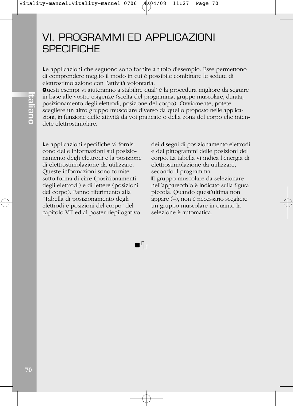 Vi. programmi ed applicazioni specifiche, Italiano | Compex Vitality User Manual | Page 70 / 308