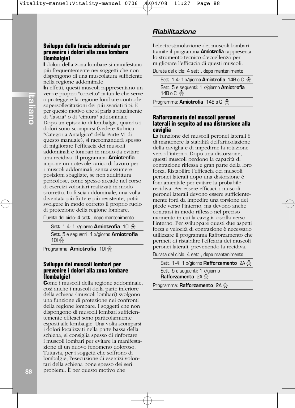 Italiano, Riabilitazione | Compex Vitality User Manual | Page 88 / 308