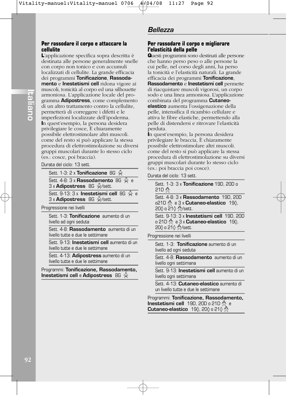 Italiano, Bellezza | Compex Vitality User Manual | Page 92 / 308