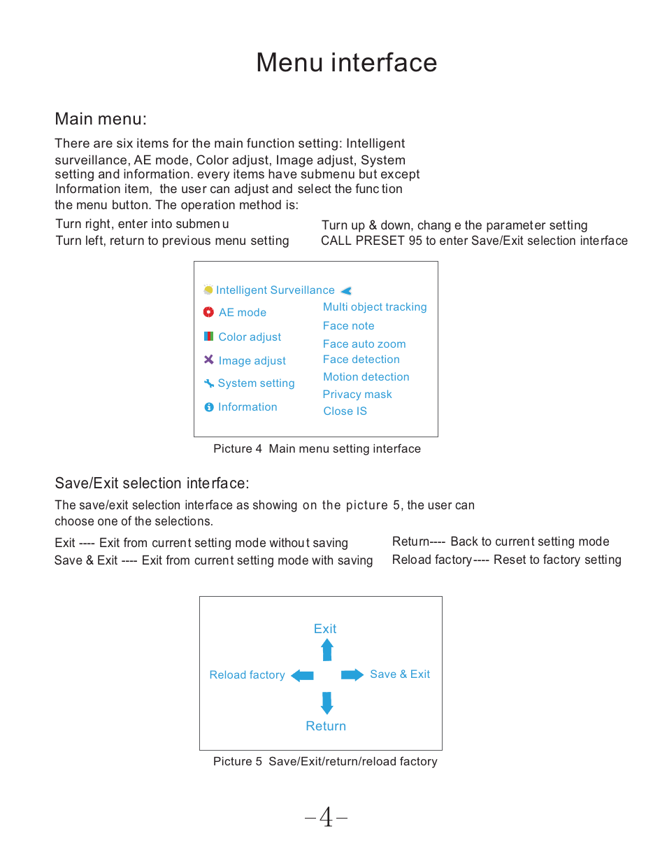 Menu interface, Main menu | COP-USA CF920 User Manual | Page 6 / 9