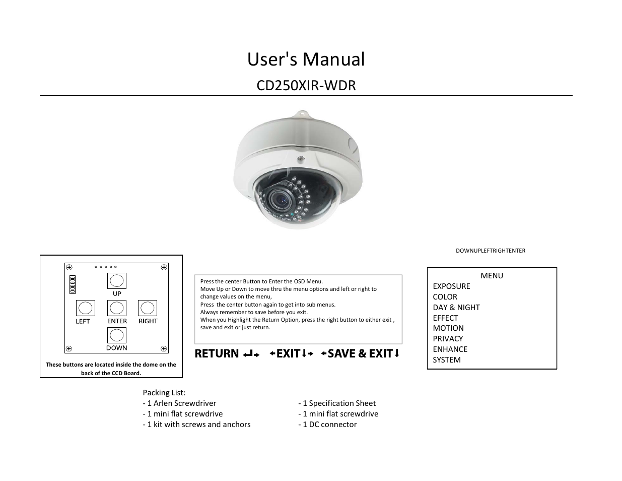 COP-USA CD250XIR-WDR User Manual | 6 pages