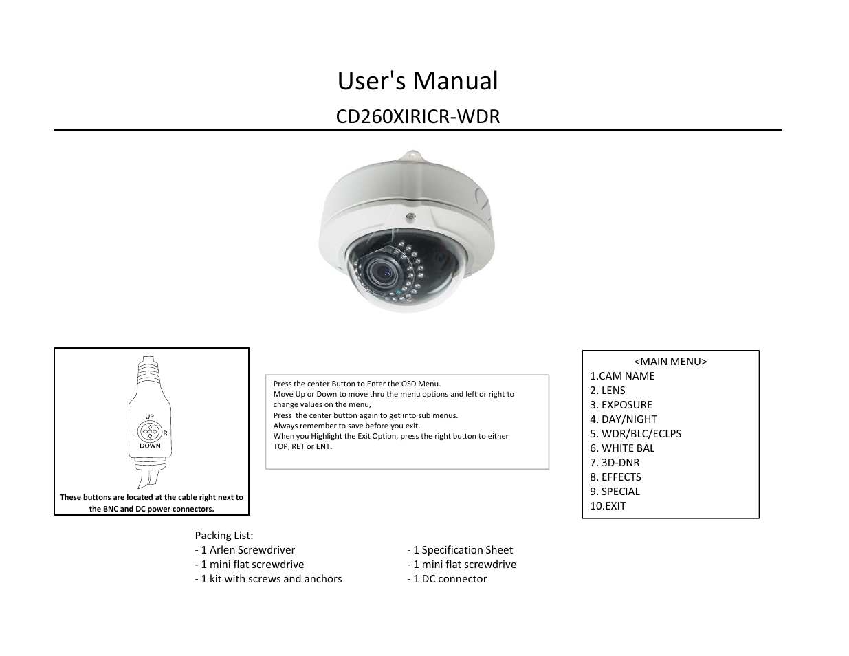 COP-USA CD260XIRICR-WDR User Manual | 5 pages