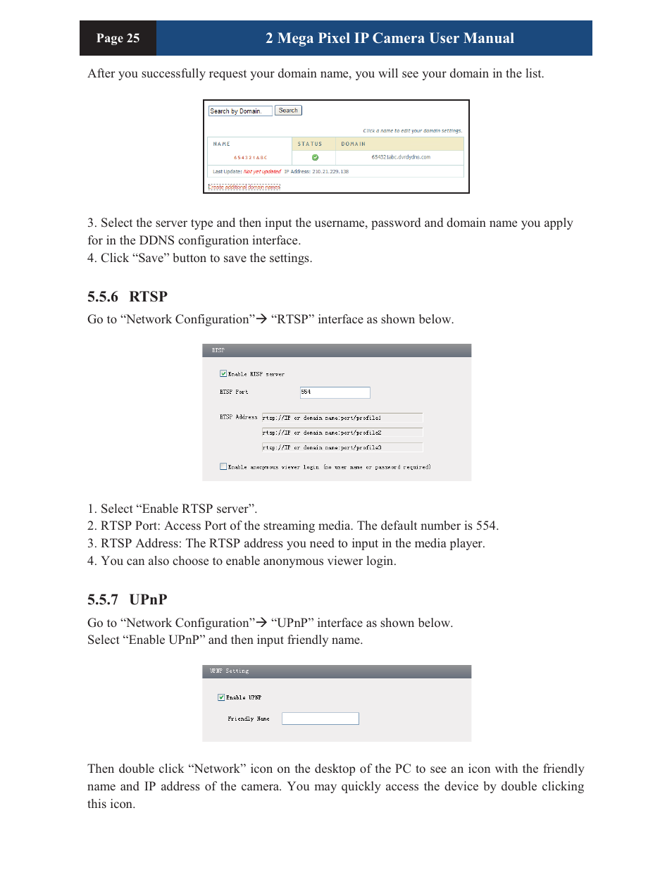 2 mega pixel ip camera user manual, 6 rtsp, 7 upnp | COP-USA CM260IR-IP User Manual | Page 29 / 39