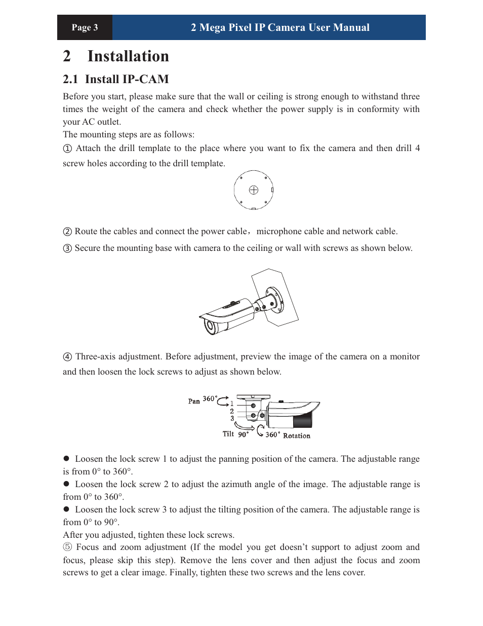 2installation, 1 install ip-cam | COP-USA CM260IR-IP User Manual | Page 7 / 39