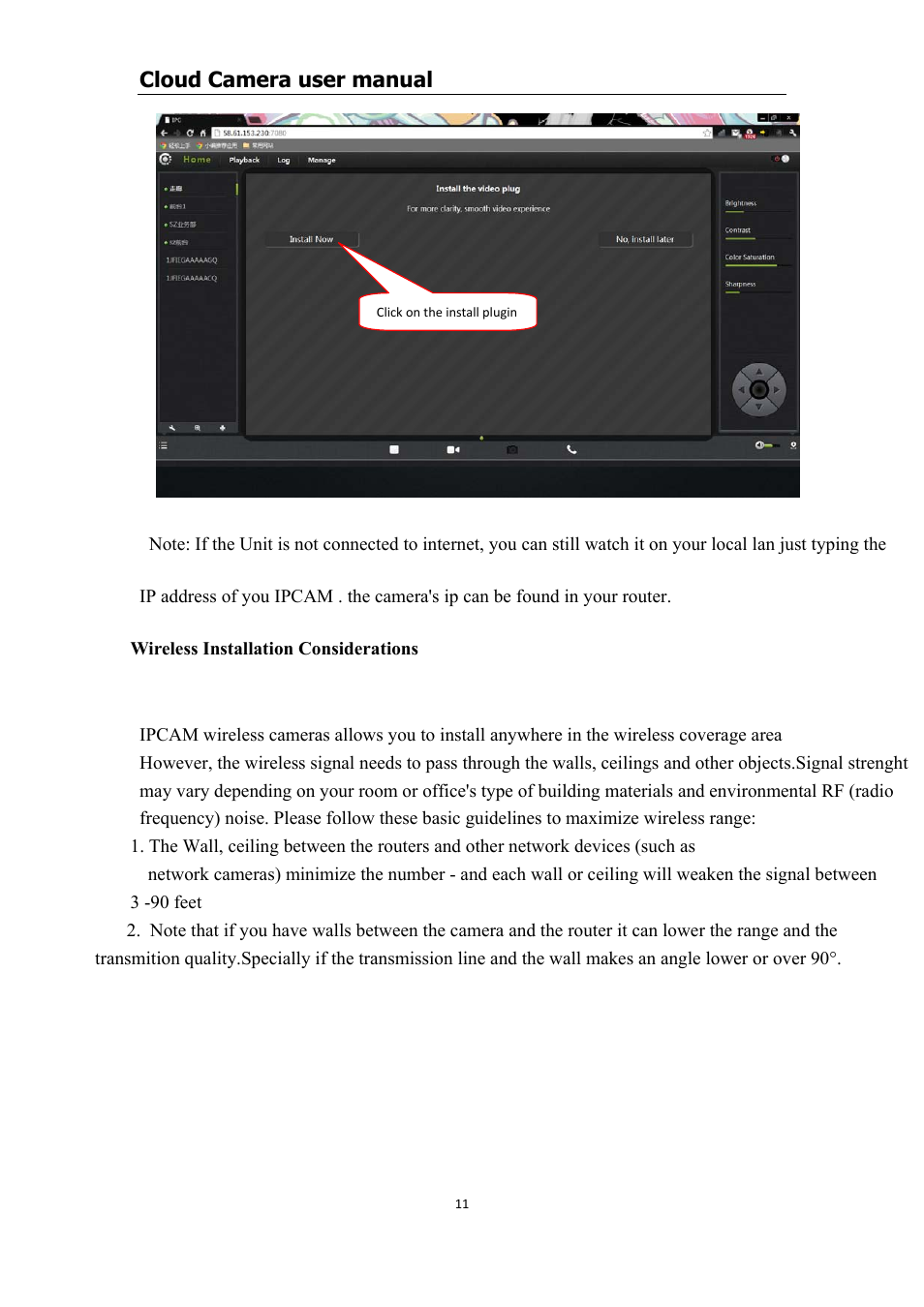 Wireless installation considerations, Cloud camera user manual | COP-USA CM1-IPMP (CM-IPMP) User Manual | Page 11 / 39