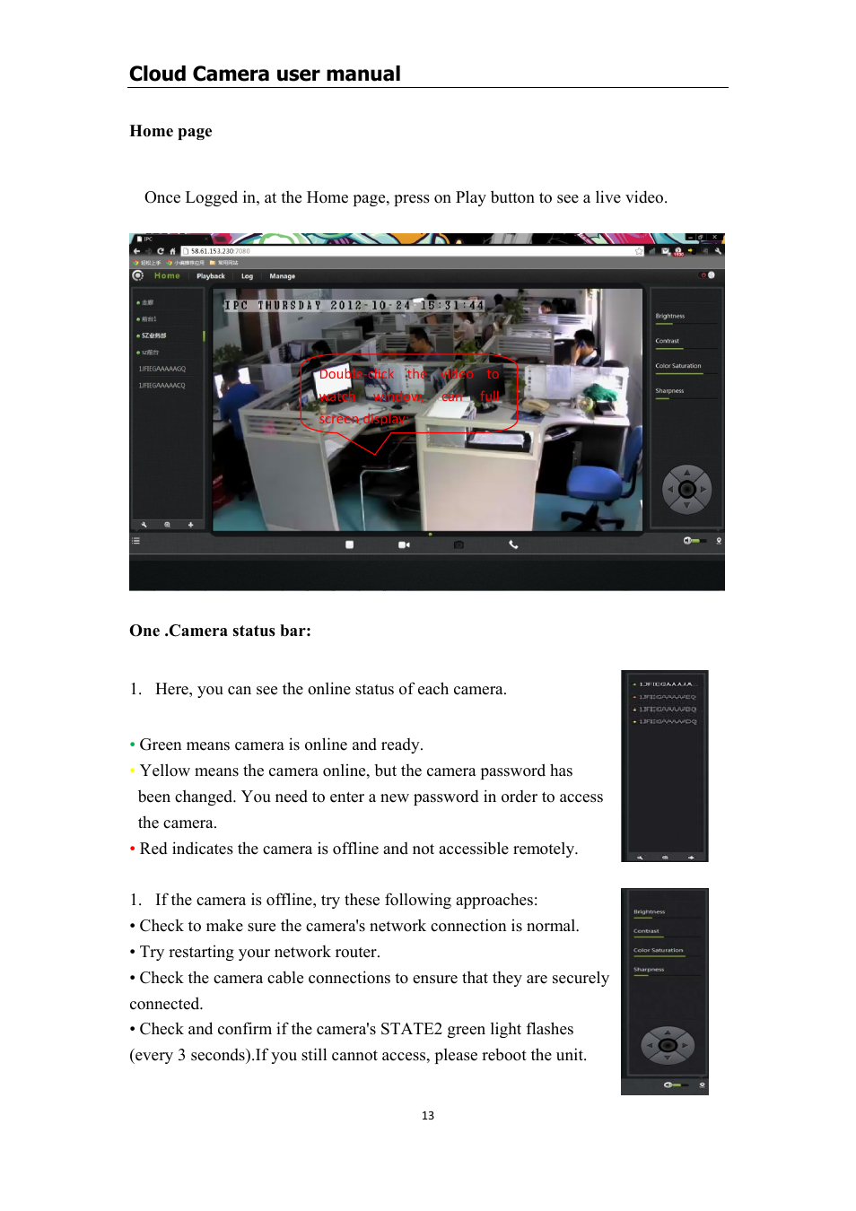 One .camera status bar, Camera status bar, Cloud camera user manual | COP-USA CM1-IPMP (CM-IPMP) User Manual | Page 13 / 39