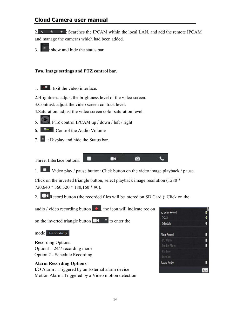 Two. image settings and ptz control bar, Image settings and ptz control bar | COP-USA CM1-IPMP (CM-IPMP) User Manual | Page 14 / 39