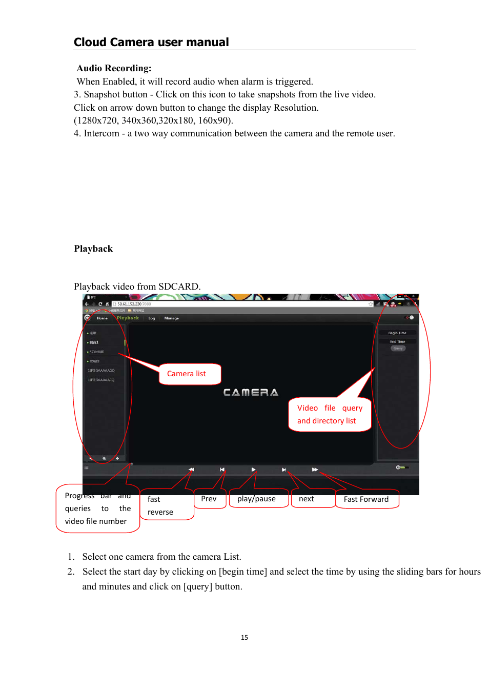 Playback, Recording, Cloud camera user manual | COP-USA CM1-IPMP (CM-IPMP) User Manual | Page 15 / 39